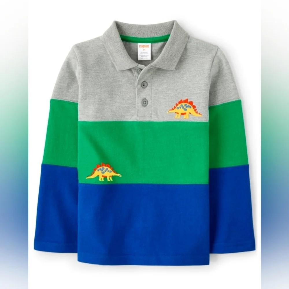 Gymboree 100% Cotton Colorblock Gray Green and Blue Dinosaur Polo Size 5T NWOT